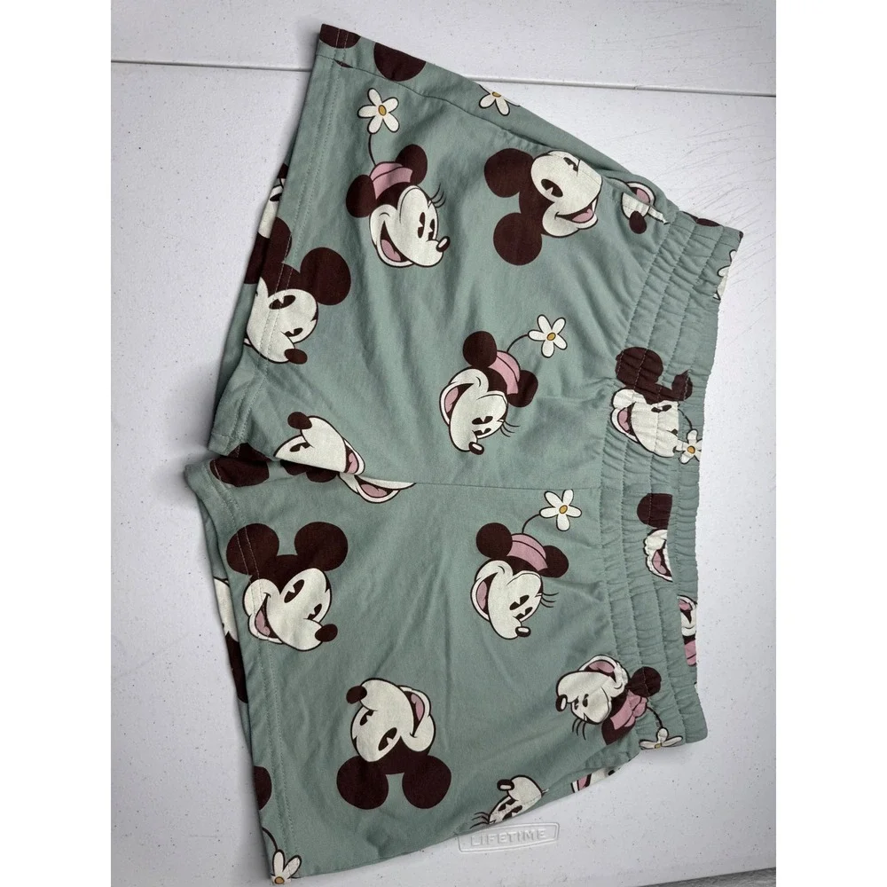 Disney Minnie Mouse Lounge Shorts Sage Green All Over Print Sleepwear Womens‎ M
